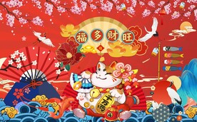 招财猫料理店背景墙图片