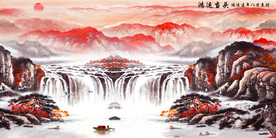 鸿运当头流水生财山水画