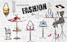 个性砖墙美女包包工装背景墙