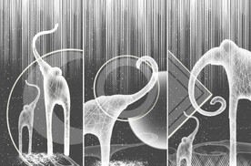 装饰画 几何图三联画 抽象大象