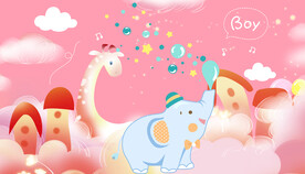 粉红色儿童房卡通背景墙