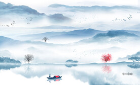 中式意境水墨山水电视背景墙