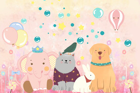 儿童房卡通动物背景墙