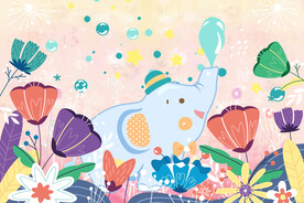 卡通大象花边背景墙