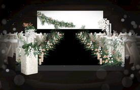 白绿韩式婚礼舞台效果图