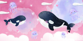 鲸鱼儿童房卡通背景墙