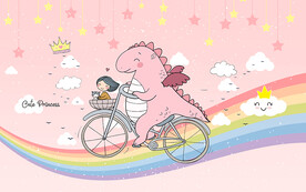 可爱卡通粉色恐龙儿童房背景墙