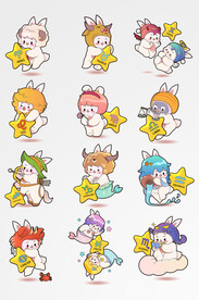 12星座兔子形象矢量元素