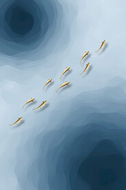 蓝色河流九鱼图立体深陷海报模板