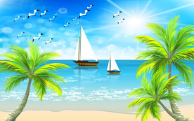 梦幻沙滩儿童背景墙