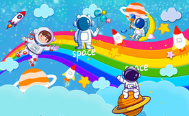 卡通宇航员儿童房星空背景