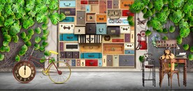 地中海田园风爬山虎背景墙