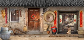 复古80后90后农村民居背景墙