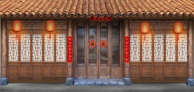 中式古典民居建筑背景墙壁画