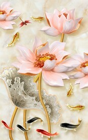 立体玉雕九鱼荷花