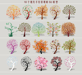 现代手绘景观树