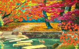 油画走道树林背景墙