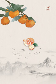 轻奢装饰画 水墨山水画 橘子