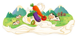 奶制品包装插画原创小清新奶牛牧