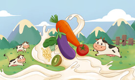 原创奶制品包装插画牧场奶牛创意