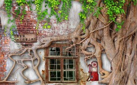 3D复古树根树藤风景背景墙