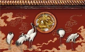 中式故宫红墙建筑背景墙壁画