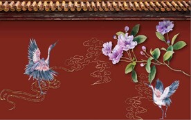 中式故宫红墙建筑背景墙壁画