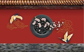 中式故宫红墙建筑背景墙壁画