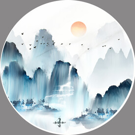 装饰画 水墨山水画 日出