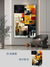 现代复古几何抽象油画玄关装饰画