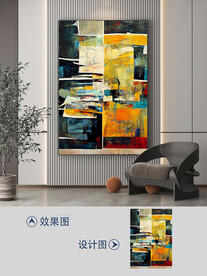 现代复古几何抽象油画玄关装饰画