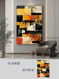 现代复古几何抽象油画玄关装饰画