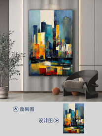现代轻奢印象城市油画厚肌理挂画