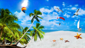 蓝天白云椰子树