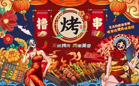 烧烤撸串背景墙图片