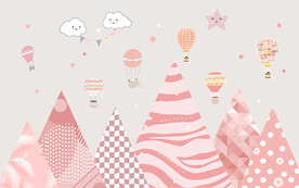 粉色热气球小清新儿童房背景墙