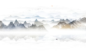 别墅客厅水墨山水画 TIF分层