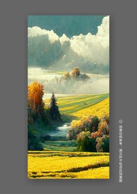 北欧小麦秋色田园风光风景装饰画