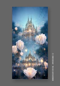 梦幻粉色玫瑰城堡儿童房装饰画