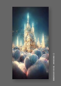 梦幻粉色玫瑰城堡儿童房装饰画