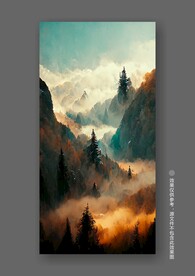 新中式写实山水风景玄关装饰画