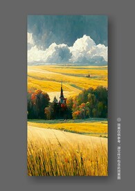 北欧黄色田园风光丰收玄关装饰画