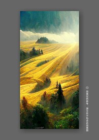 欧小麦秋色田园风光风景装饰画