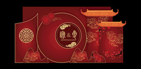 中式婚礼背景 复古黄色屋檐