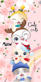 可爱卡通猫咪叠叠乐粉色装饰画