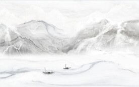 装饰画 新中式山水画 小船