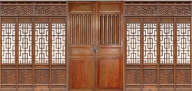 中式古典门窗电视背景墙