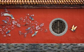 中式故宫红古建筑背景墙壁画