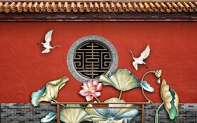 中式故宫红古建筑背景墙壁画