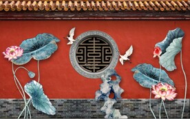 中式故宫红古建筑背景墙壁画